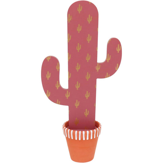 Adorno Cacto Penélope Rosa em Madeira 33cm para Decoração