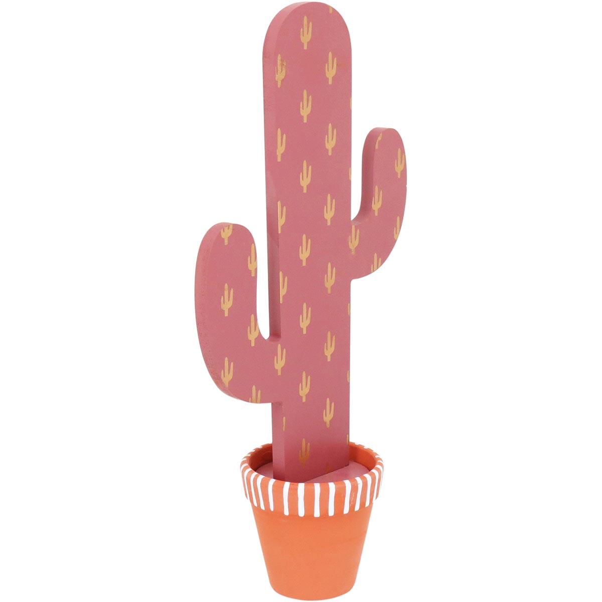 Adorno Cacto Penélope Rosa em Madeira 33cm para Decoração
