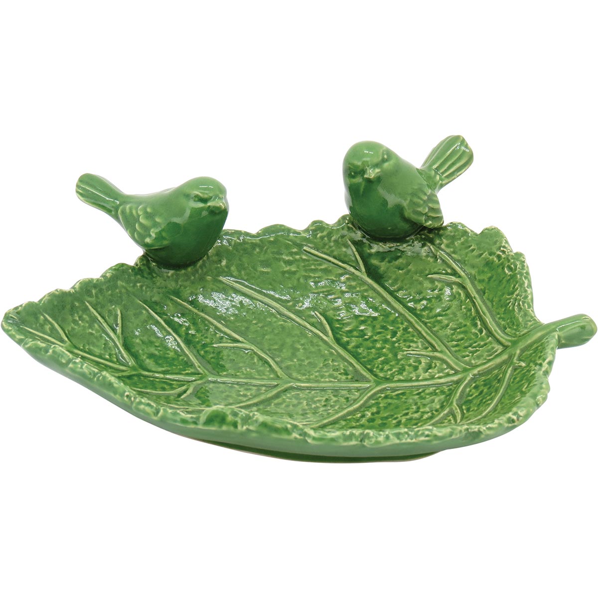 Adorno Cerâmico Folha Verde Crispin 14x20cm para Decoração