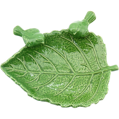 Adorno Cerâmico Folha Verde Crispin 14x20cm para Decoração