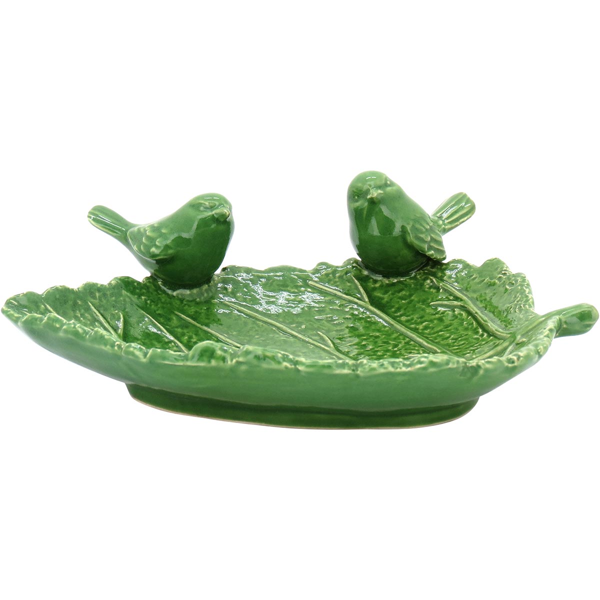 Adorno Cerâmico Folha Verde Crispin 14x20cm para Decoração