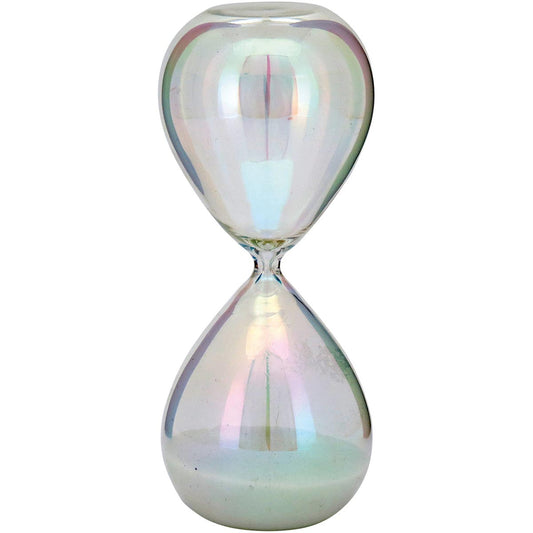 Ampulheta de Areia Branca em Vidro 19x8cm Furta-cor Decorativa