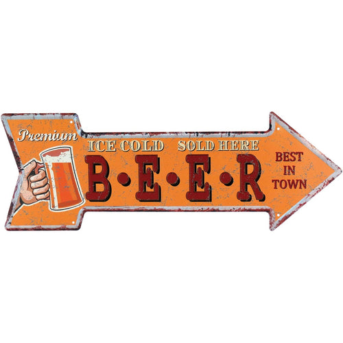 Placa Decorativa Retrô Seta Metal Laranja 16x25cm para Decoração