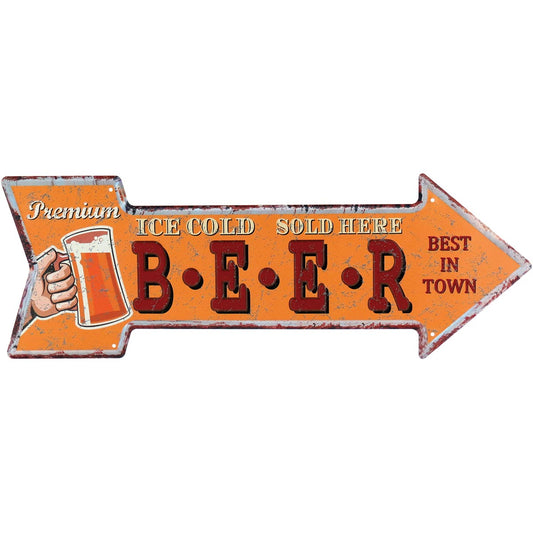 Placa Decorativa Retrô Seta Metal Laranja 16x25cm para Decoração