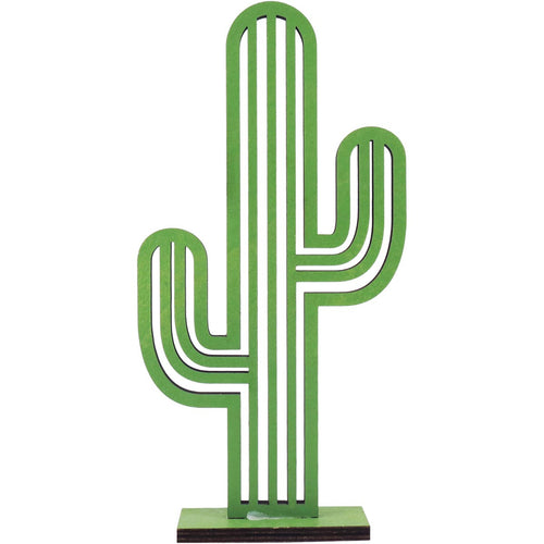 Adorno Decorativo Cacto MDF Verde 22x11cm - Peça para Decoração