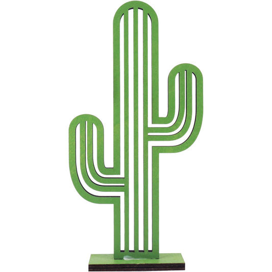 Adorno Decorativo Cacto MDF Verde 22x11cm - Peça para Decoração