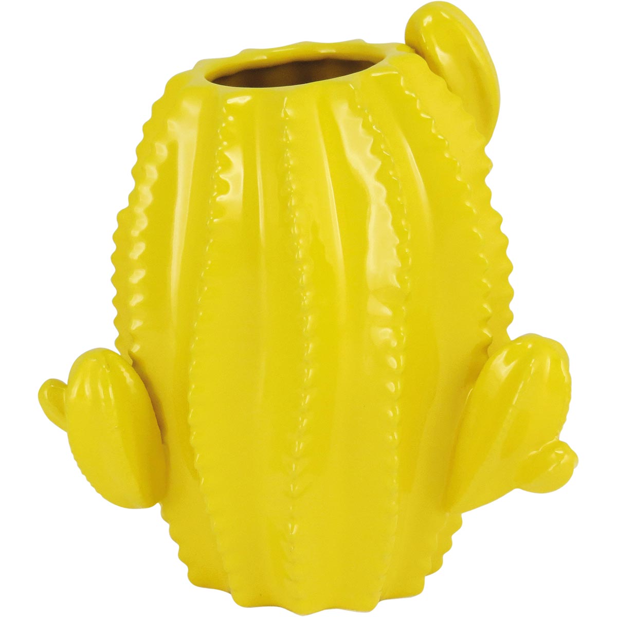 Vaso Cactus Cerâmica Amarelo 22x19cm para Decoração de Ambientes