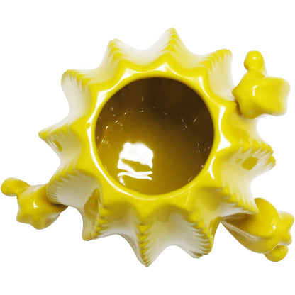 Vaso Cactus Cerâmica Amarelo 22x19cm para Decoração de Ambientes