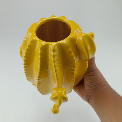 Vaso Cactus Cerâmica Amarelo 22x19cm para Decoração de Ambientes