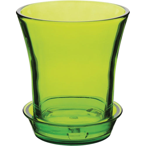 Cachepô em Vidro Verde Orchid com Prato 18x16x16cm