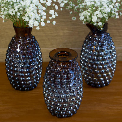 Vaso Lustrado de Vidro Maou Marrom 12x8x8cm para Decoração