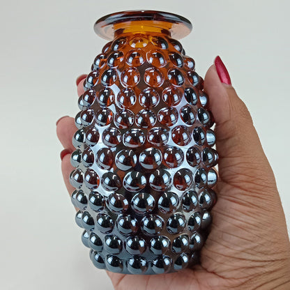 Vaso Lustrado de Vidro Maou Marrom 12x8x8cm para Decoração