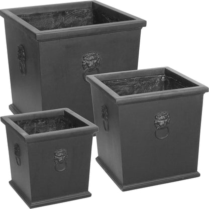 Conjunto de Cachepôs Hanoï 3 Peças Fibra Preto para Decoração