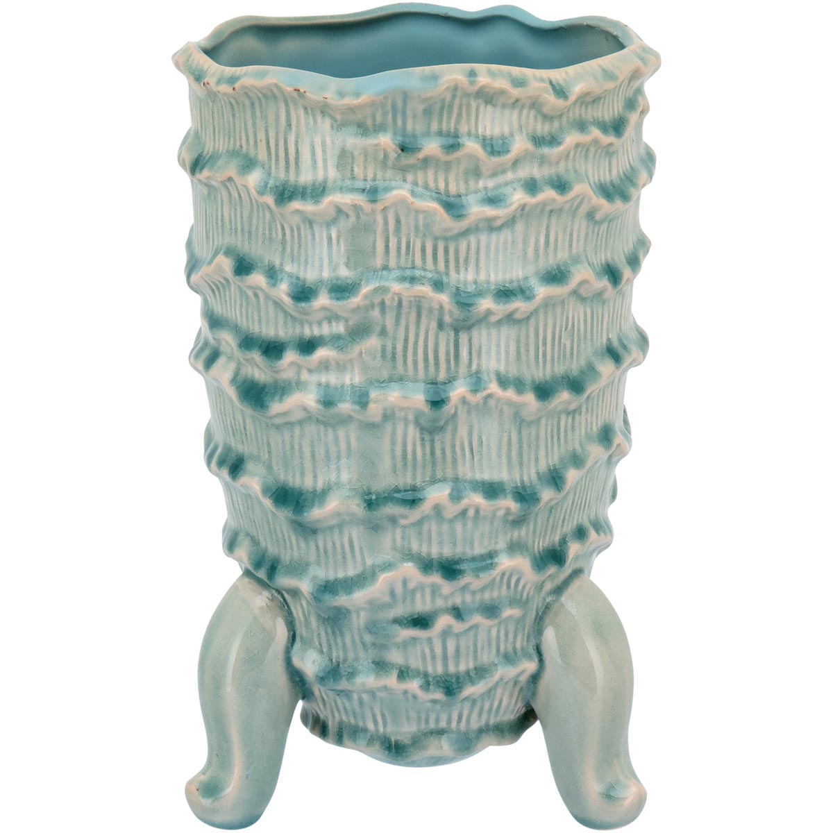 Vaso Decorativo Home&Co Fergie Cerâmica Azul 28x17x17cm com Pé