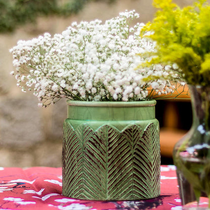 Vaso Decorativo Cerâmica Verde Crispin 14x14cm para Flores