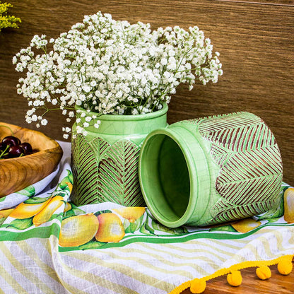 Vaso Decorativo Cerâmica Verde Crispin 14x14cm para Flores