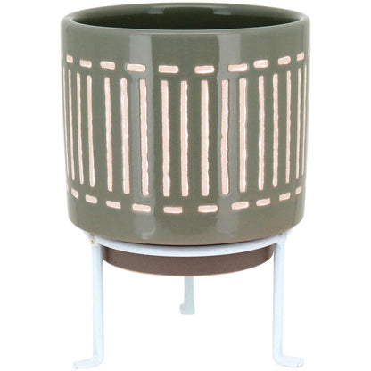 Cachepô de Cerâmica Cinza Bernan 20x14cm com Suporte para Plantas