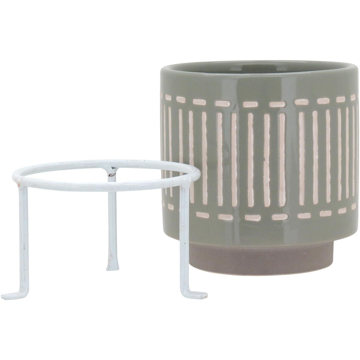 Cachepô de Cerâmica Cinza Bernan 20x14cm com Suporte para Plantas