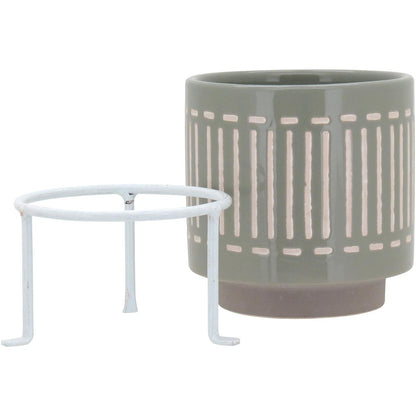 Cachepô de Cerâmica Cinza Bernan 20x14cm com Suporte para Plantas