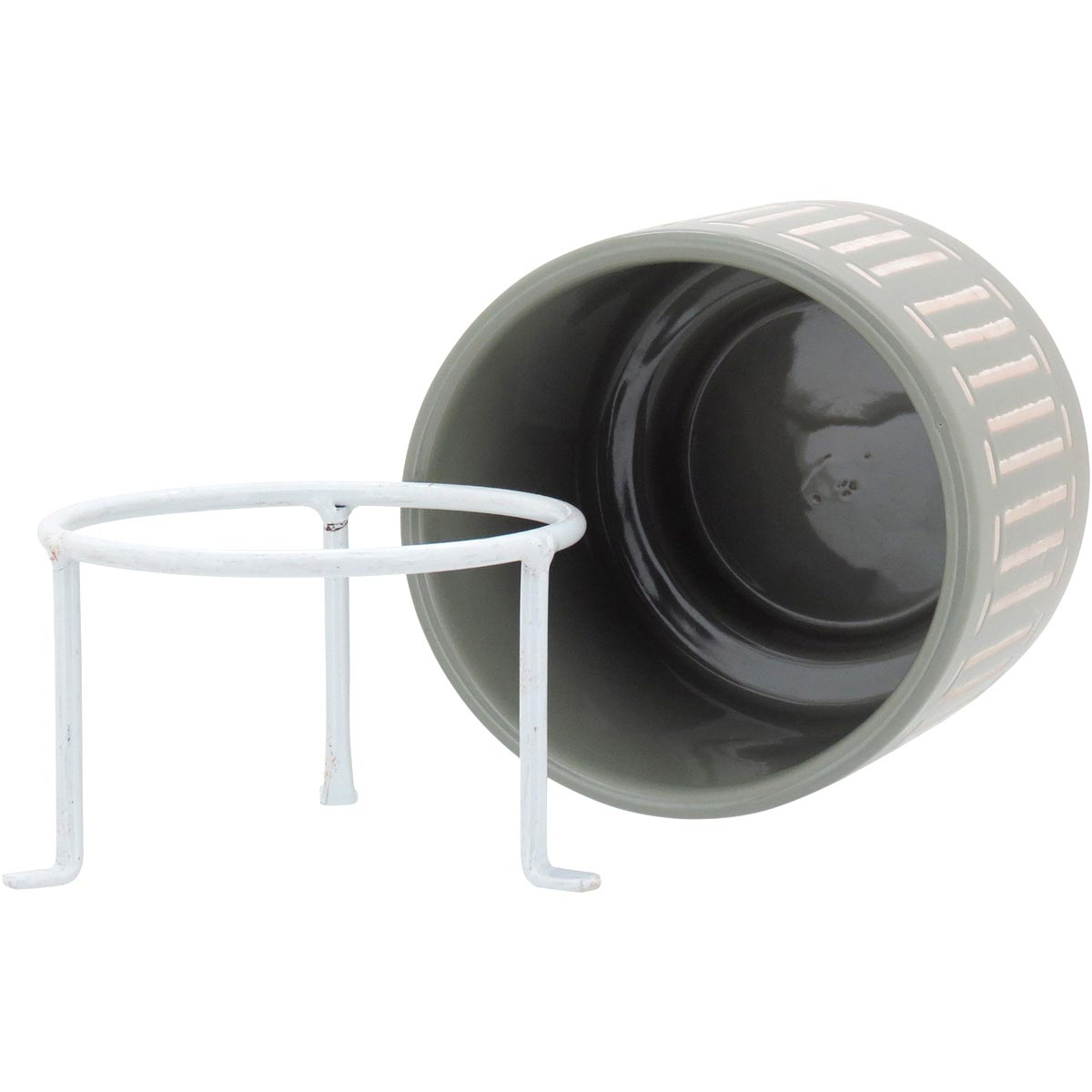 Cachepô de Cerâmica Cinza Bernan 20x14cm com Suporte para Plantas