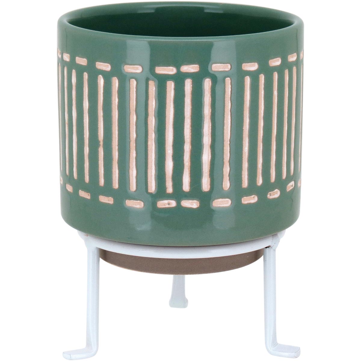 Cachepô Cerâmico Verde Bernan 16x12cm com Suporte para Plantas