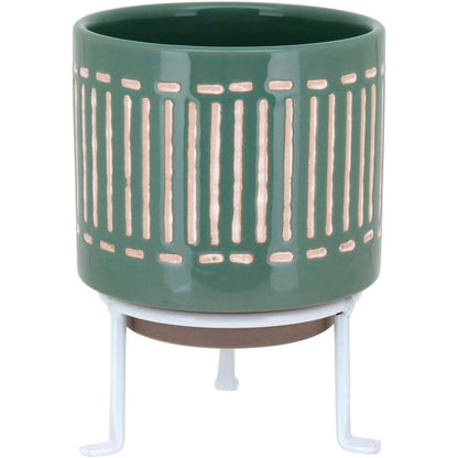 Cachepô Cerâmico Verde Bernan 16x12cm com Suporte para Plantas