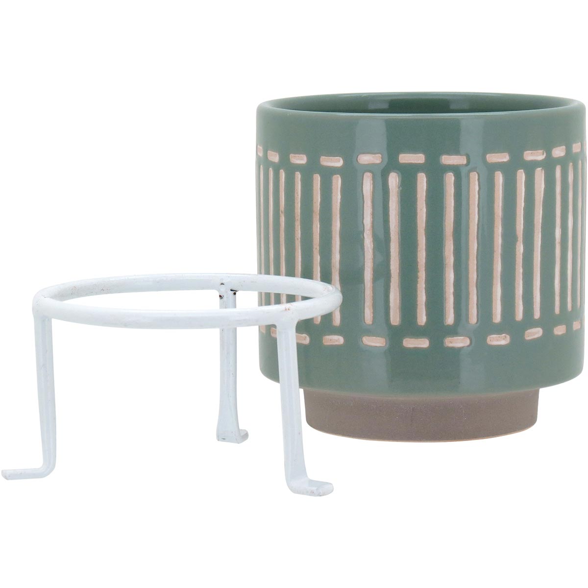 Cachepô Cerâmico Verde Bernan 16x12cm com Suporte para Plantas