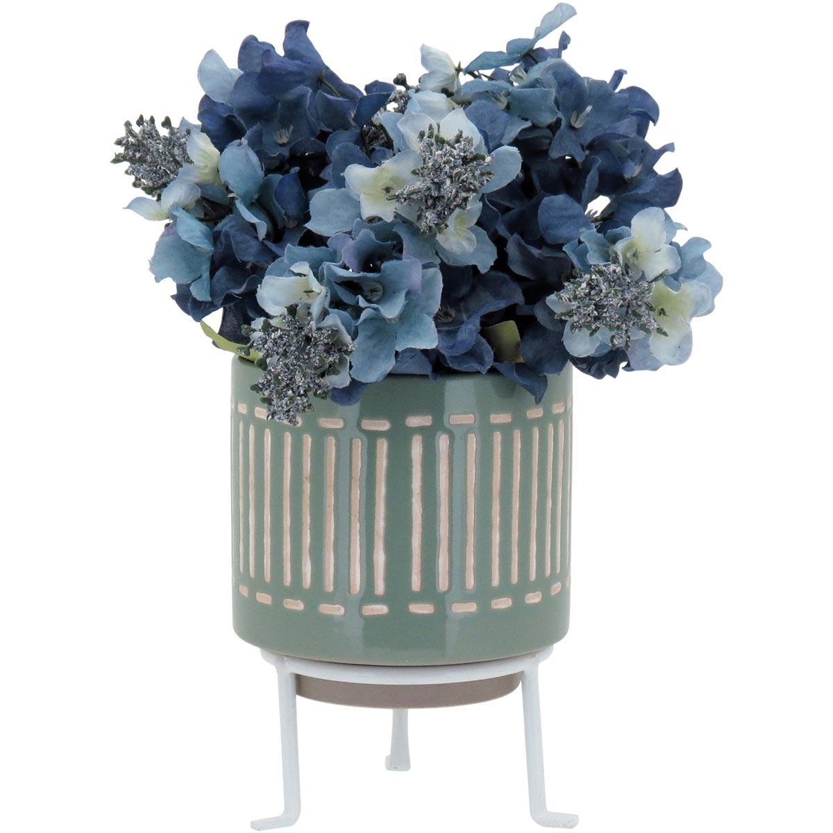 Cachepô Cerâmico Verde Bernan 16x12cm com Suporte para Plantas