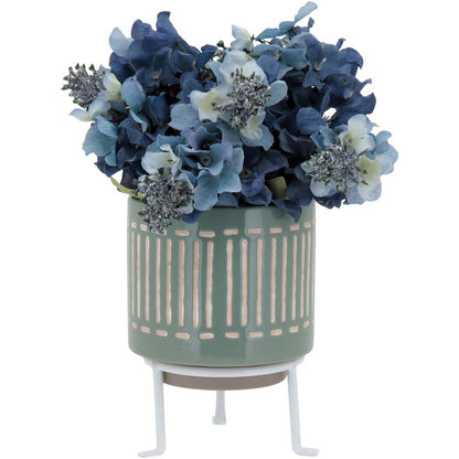 Cachepô Cerâmico Verde Bernan 16x12cm com Suporte para Plantas