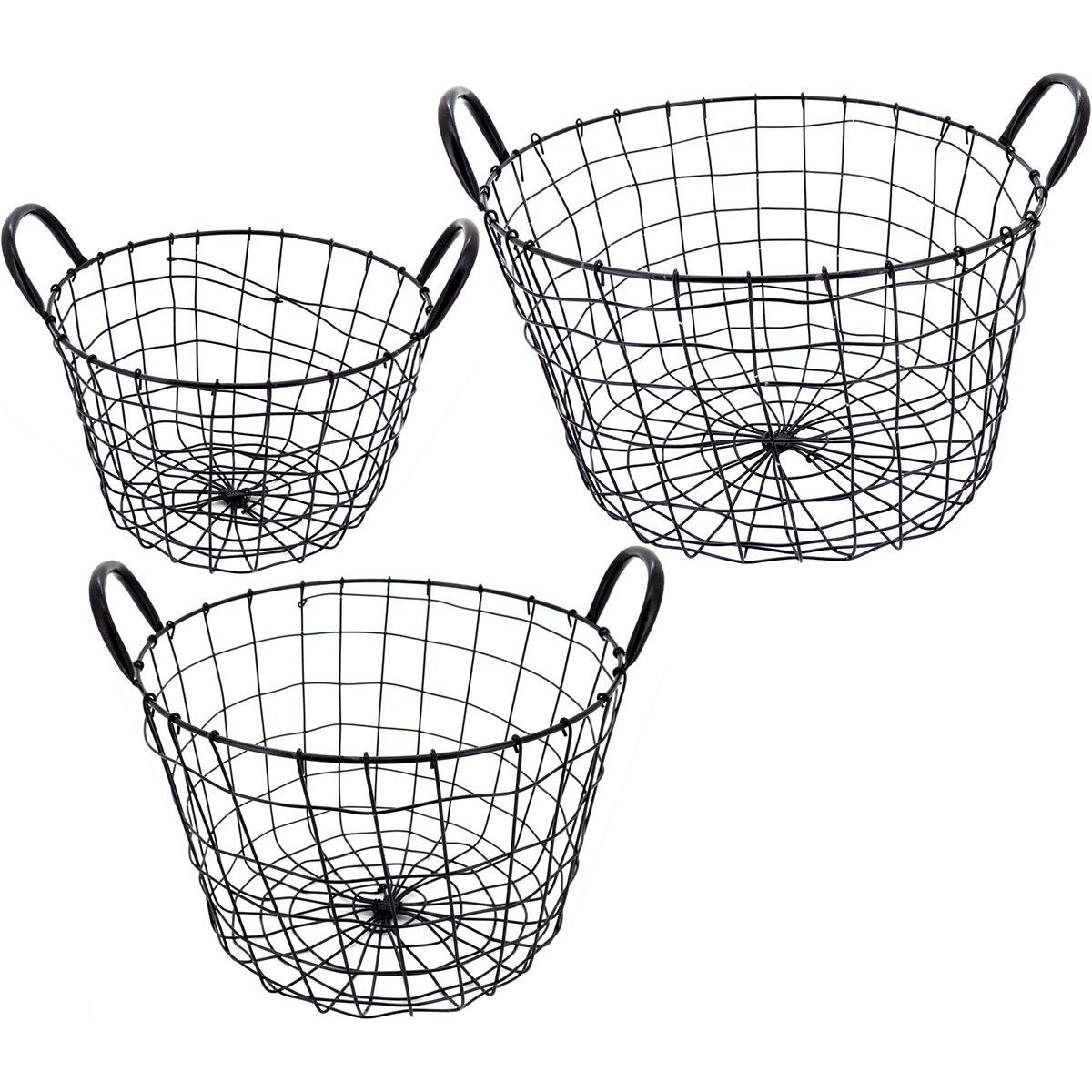 Conjunto de Cestas Decorativas Redondas Metal Preto 3 Peças