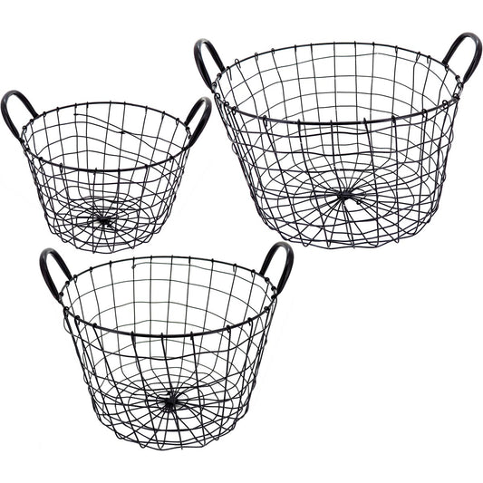 Conjunto de Cestas Decorativas Redondas Metal Preto 3 Peças