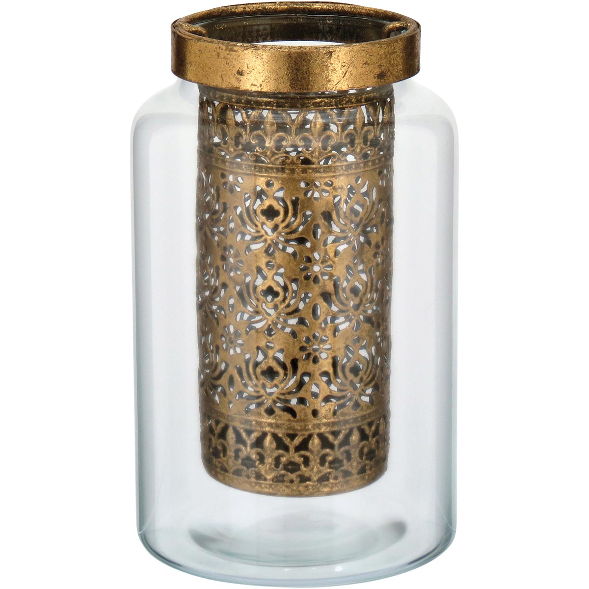 Lanterna de Vidro Dourada Liban 15x12x12cm para Decoração e Iluminação