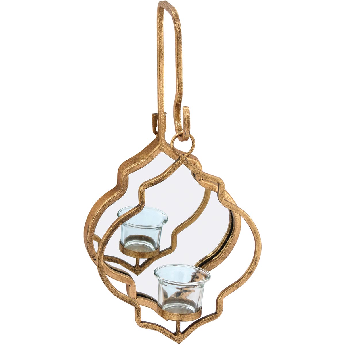 Castiçal Pendente Dourado Sídon Metal 39x18x13cm Decorativo