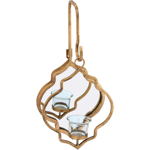 Castiçal Pendente Dourado Sídon Metal 39x18x13cm Decorativo