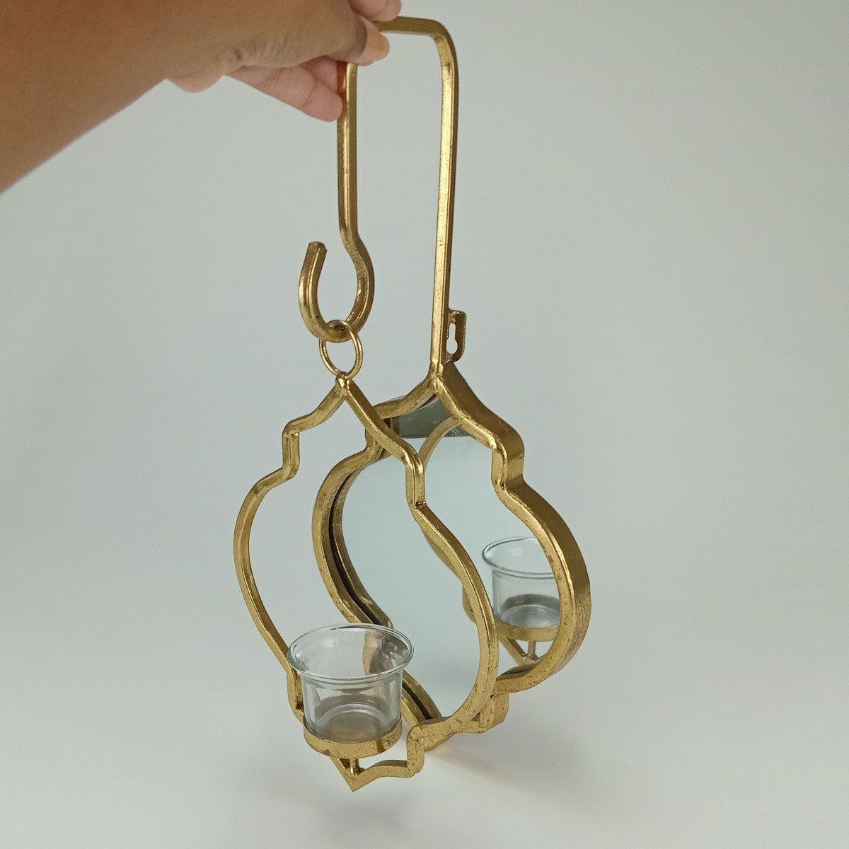 Castiçal Pendente Dourado Sídon Metal 39x18x13cm Decorativo