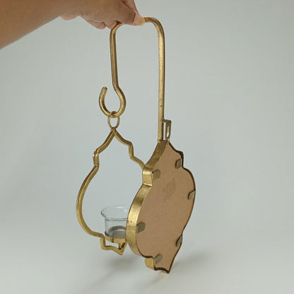 Castiçal Pendente Dourado Sídon Metal 39x18x13cm Decorativo