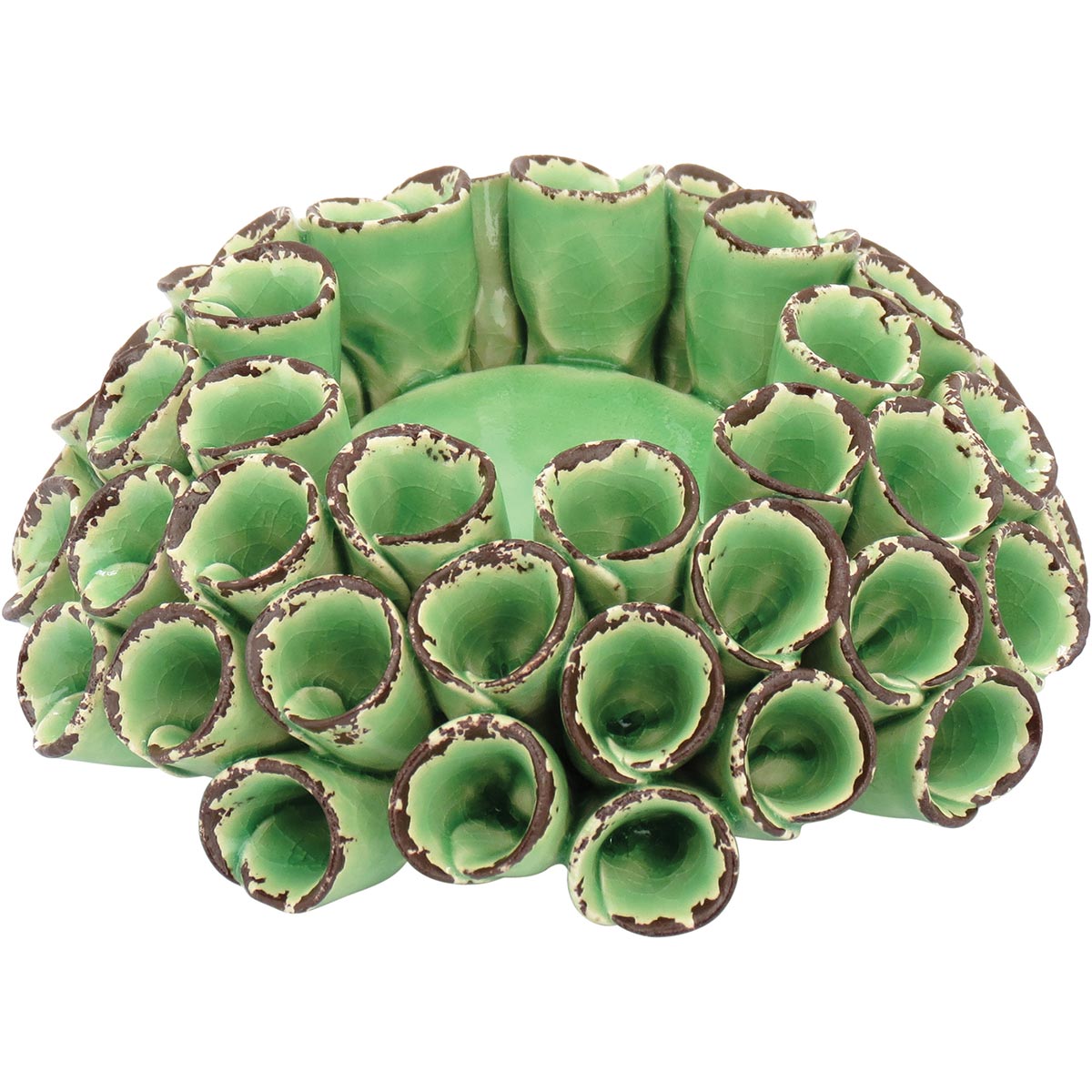 Castiçal de Cerâmica Verde Crispin Coral 5x12cm para Decoração