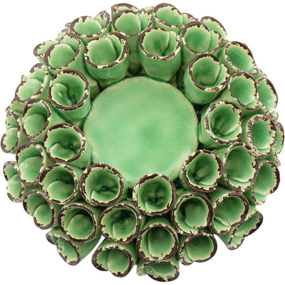 Castiçal de Cerâmica Verde Crispin Coral 5x12cm para Decoração