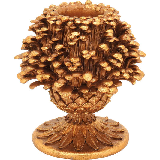 Castiçal Dourado em Resina 14x12cm para Velas Decorativas