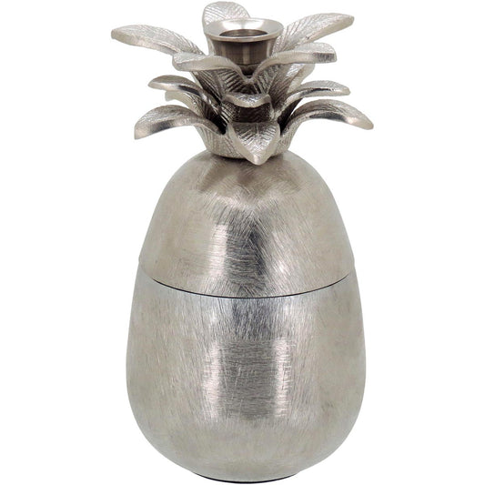 Castiçal Abacaxi Metal Prata Home&Co 22x11cm Decorativo