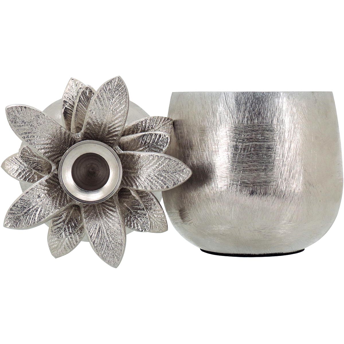 Castiçal Abacaxi Metal Prata Home&Co 22x11cm Decorativo