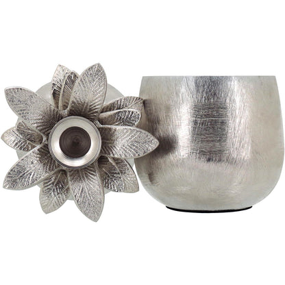 Castiçal Abacaxi Metal Prata Home&Co 22x11cm Decorativo