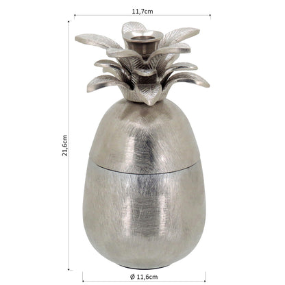 Castiçal Abacaxi Metal Prata Home&Co 22x11cm Decorativo