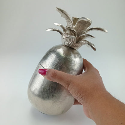Castiçal Abacaxi Metal Prata Home&Co 22x11cm Decorativo