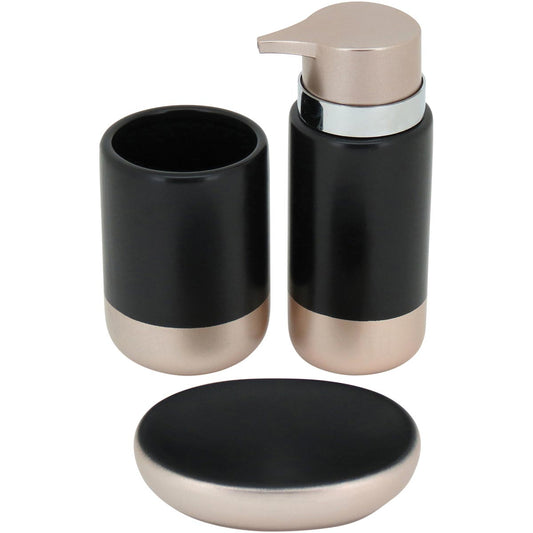 Kit Acessórios Banheiro Clássico Cerâmica Preto - Porta-Sabonete, Toalhas e Escova