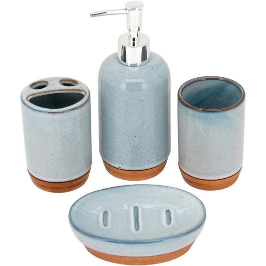 Kit de Acessórios para Banheiro Dom-Fafe Cerâmica Azul - 4 Peças