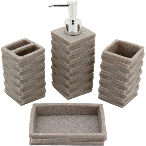 Jogo de Acessórios para Banheiro Stone Resina Bege 4 Peças