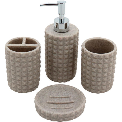 Kit Acessórios Banheiro 4 Peças Resina Bege - Stone