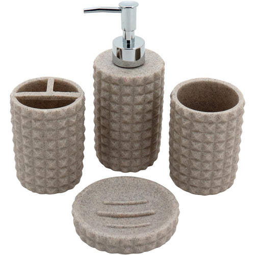 Kit Acessórios Banheiro 4 Peças Resina Bege - Stone