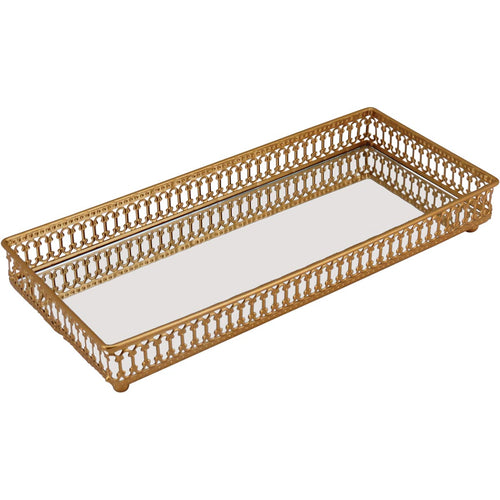 Bandeja Espelhada Dourada Zaree Metal 30x13cm para Servir